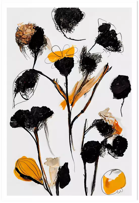 Bouquet noir et jaune - affiche fleurs