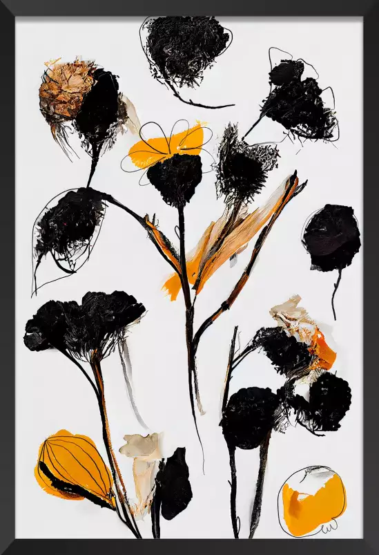 Bouquet noir et jaune - affiche fleurs