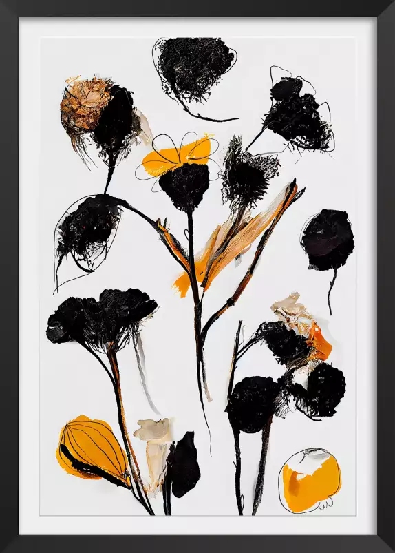 Bouquet noir et jaune - affiche fleurs