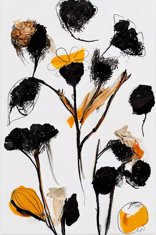 Bouquet noir et jaune - affiche fleurs