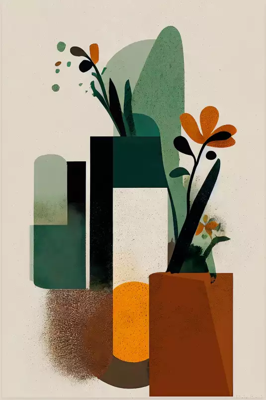 Vases geometriques - affiche de fleurs