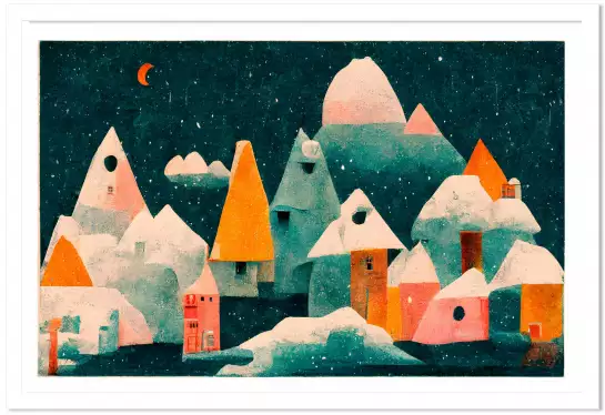 Petit village avec la lune - affiche chambre enfant