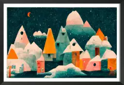 Petit village avec la lune - affiche chambre enfant