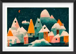 Petit village avec la lune - affiche chambre enfant