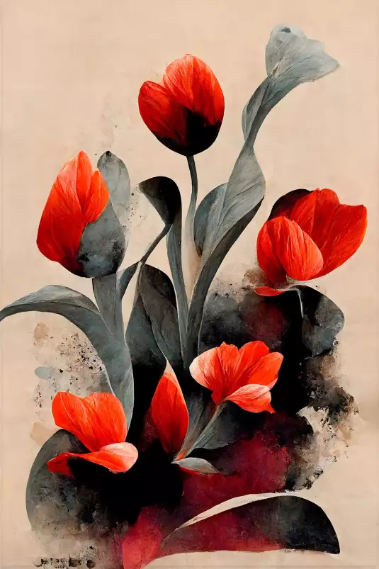 Tulipe rouge - peintures fleurs