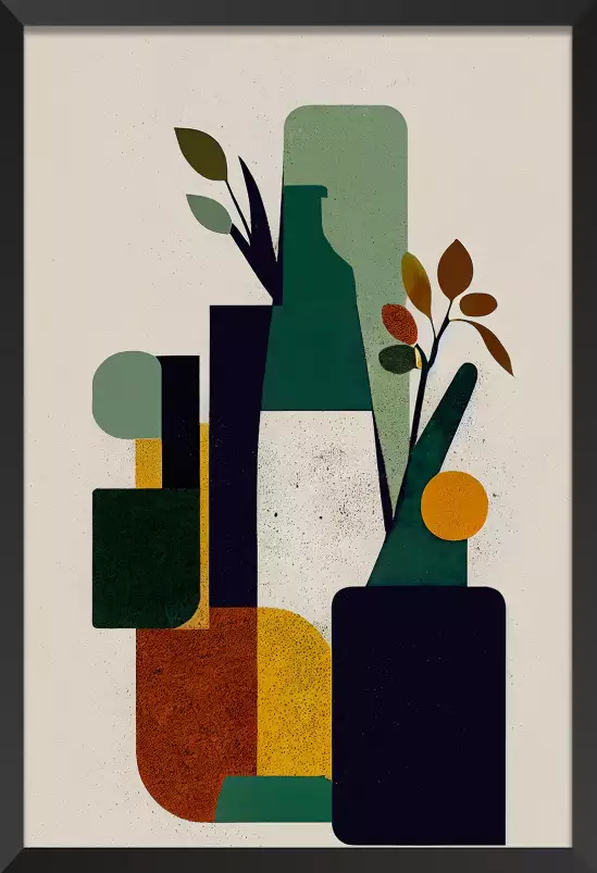 Bouteille et plante - art poster