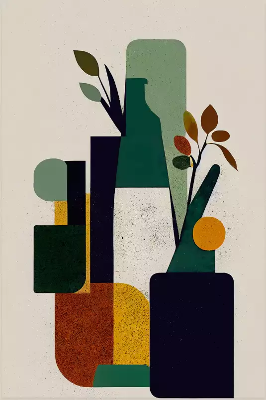 Bouteille et plante - art poster