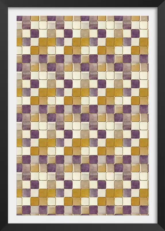 Tuiles violettes et ocres - affiche art geometrique