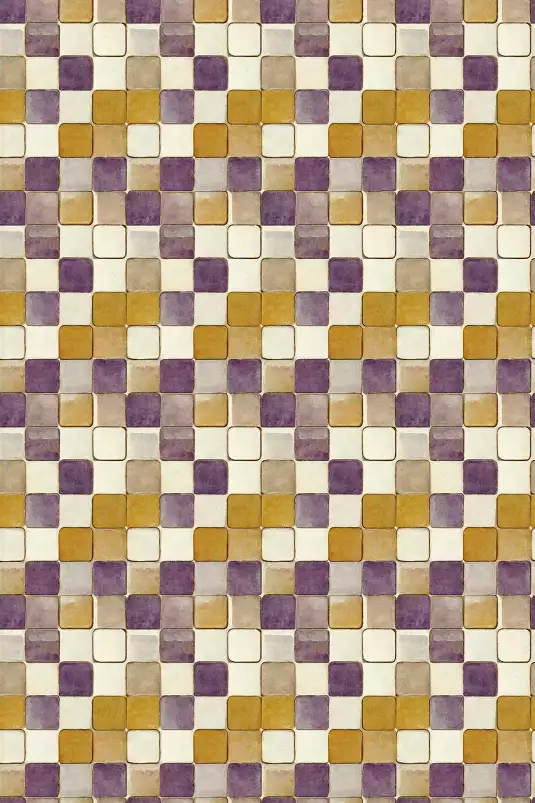 Tuiles violettes et ocres - affiche art geometrique
