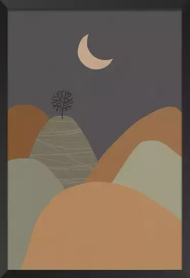 Montagne sous la lune - dessin paysage montagne