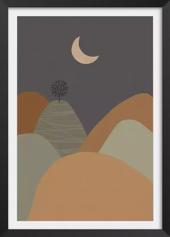 Montagne sous la lune - dessin paysage montagne