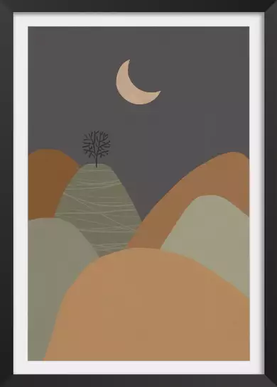 Montagne sous la lune - dessin paysage montagne