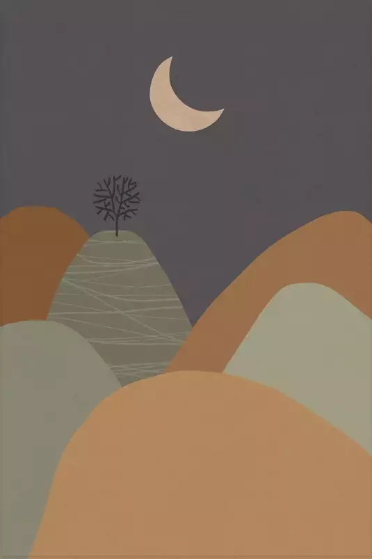 Montagne sous la lune - dessin paysage montagne