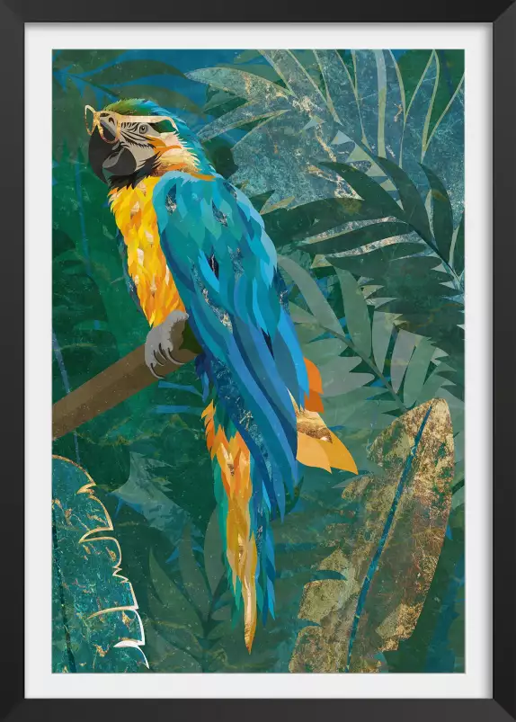 Blue parrot - affiche perroquet