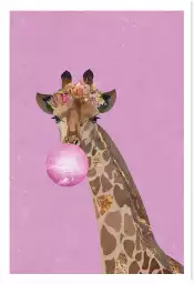 Giraffe pink bubblegum - affiche animaux