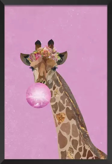 Giraffe pink bubblegum - affiche animaux