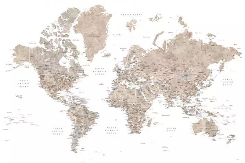 Avec les villes - affiche carte du monde