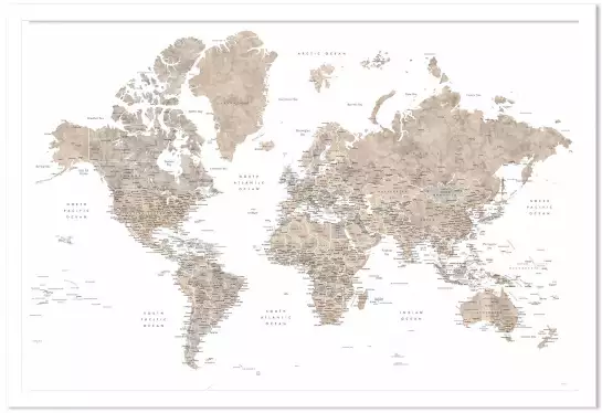 Avec les villes - affiche carte du monde