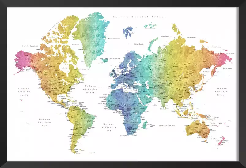 En espagnol - affiche carte du monde