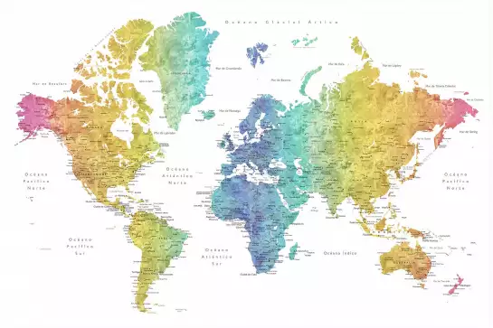 En espagnol - affiche carte du monde