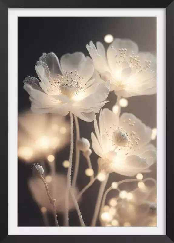 Fleurs blanches rougeoyantes - affiche de fleurs