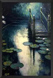 Passerelle au bord de l'eau - affiche de fleurs