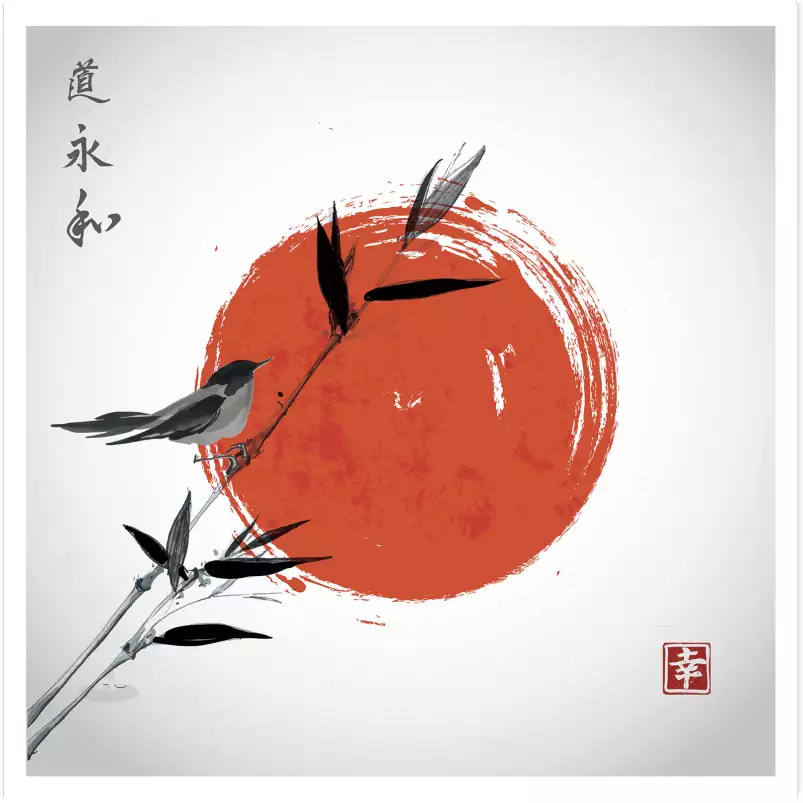 Shinto et son rossignol - tableau estampe japonaise