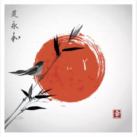 Shinto et son rossignol - tableau estampe japonaise
