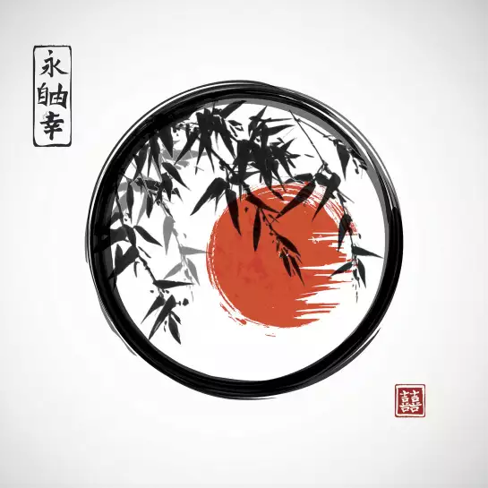 Circle japon et bambous - tableau japonnais