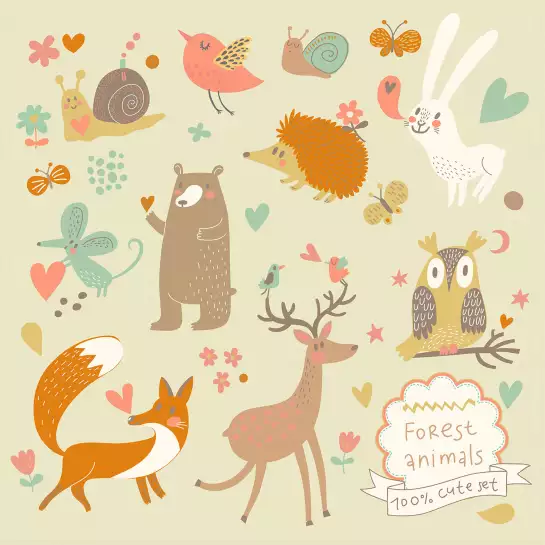 Cute set forest animals - tableau pour enfant