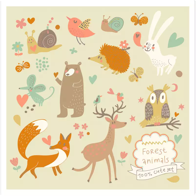 Cute set forest animals - tableau pour enfant