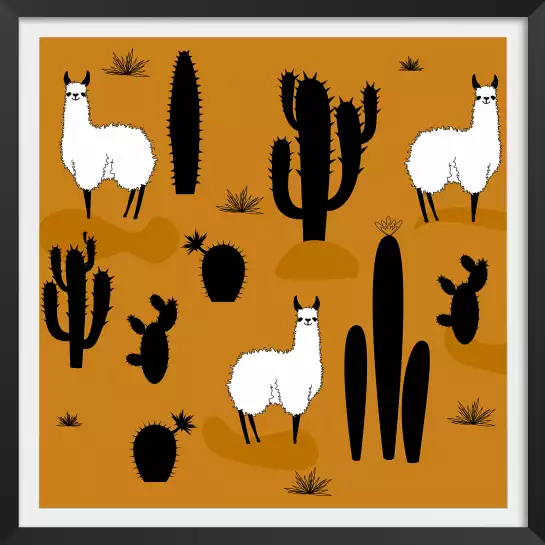 Lama et cactus - tableau pour enfant