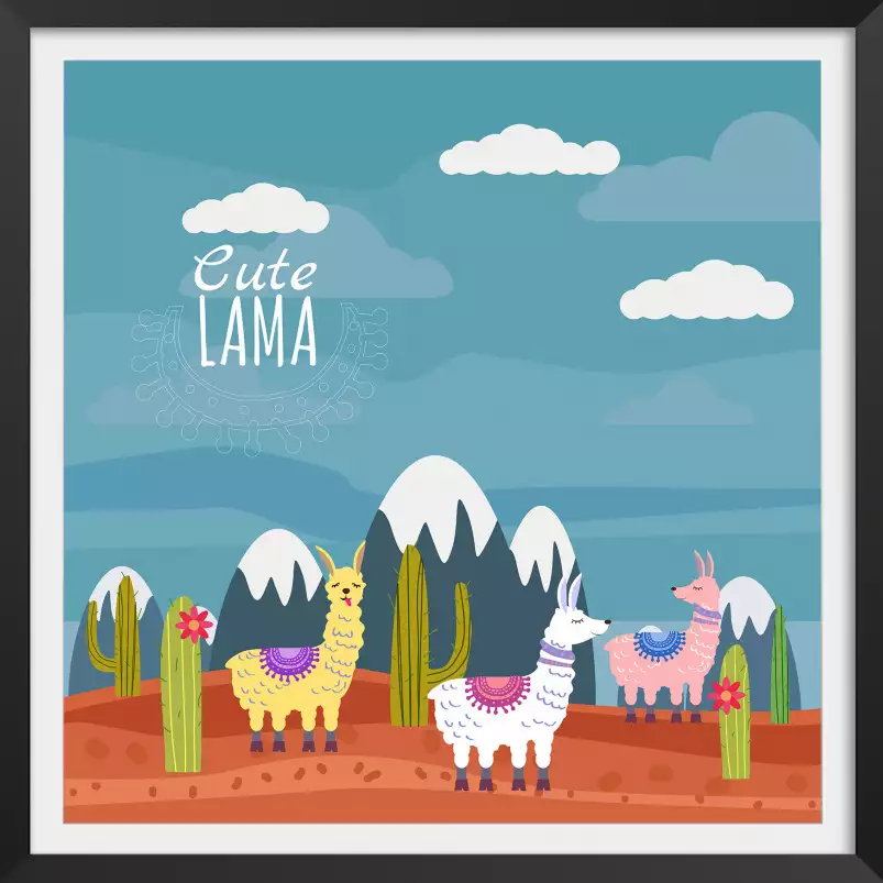 Lamas et sommets enneigés - tableau enfants