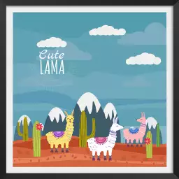 Lamas et sommets enneigés - tableau enfants