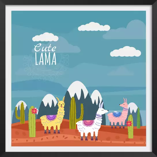 Lamas et sommets enneigés - tableau enfants