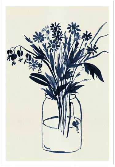 Vase indigo - peintures fleurs
