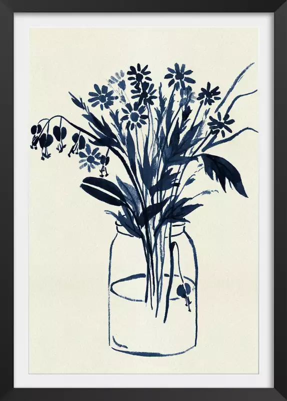 Vase indigo - peintures fleurs