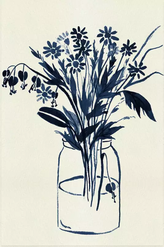 Vase indigo - peintures fleurs