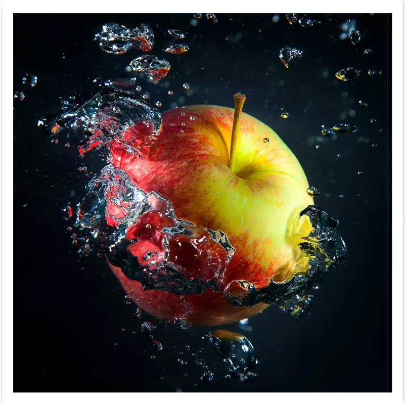 Pommes et gouttes d'eau - affiche fruit