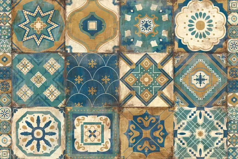 Tuiles marocaines bleues - affiche cuisine vintage