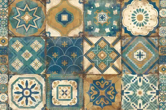 Tuiles marocaines bleues - affiche cuisine vintage