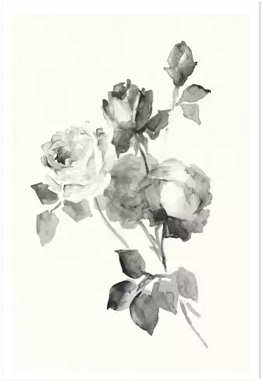 Rose grise - tableau fleur noir et blanc