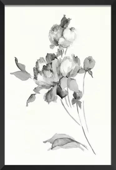 Fleurs de pivoine - tableau fleur noir et blanc