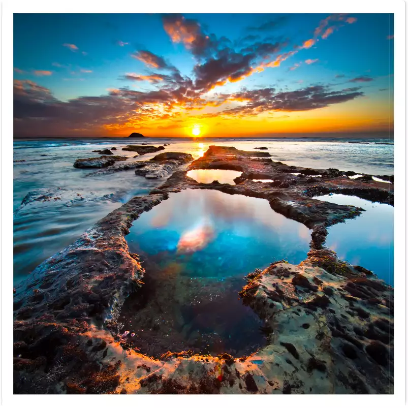 Maori - tableau coucher de soleil sur la mer