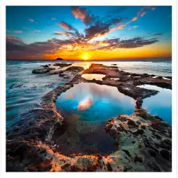 Maori - tableau coucher de soleil sur la mer