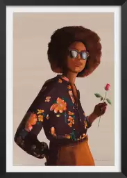 Flower Power afro - affiche vintage femme
