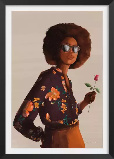 Flower Power afro - affiche vintage femme