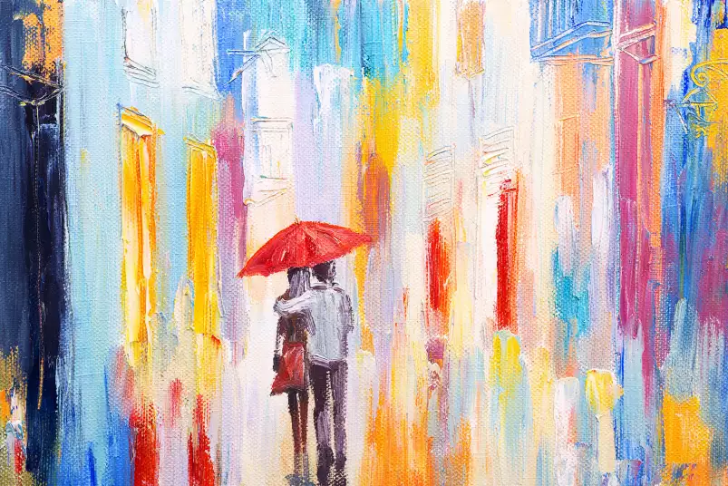 Peinture parapluie rouge - tableau design contemporain