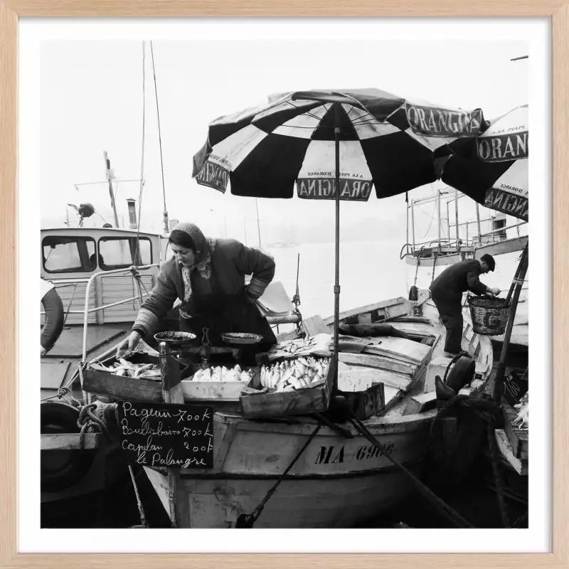 Marseille le march aux poissons tableau noir et blanc vintage