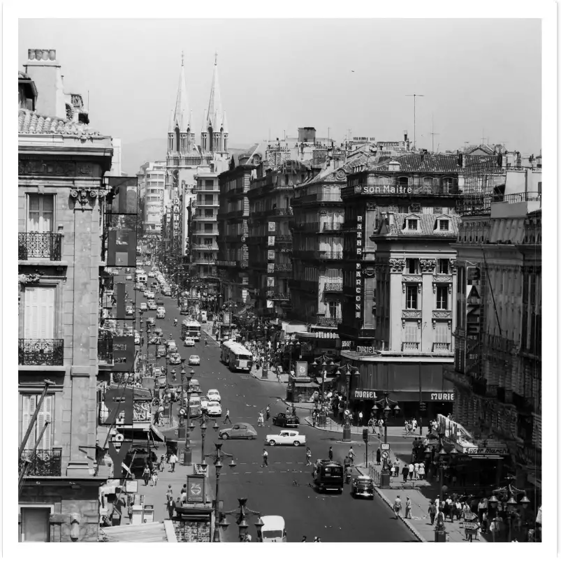 Marseille - la canebiere - poster noir et blanc vintage